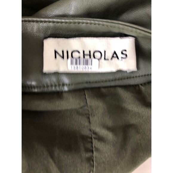Nicholas Gabriella Skirt Vegan Faux Leather Asymmetric Mini Army Green 6 - Picture 6 of 10
